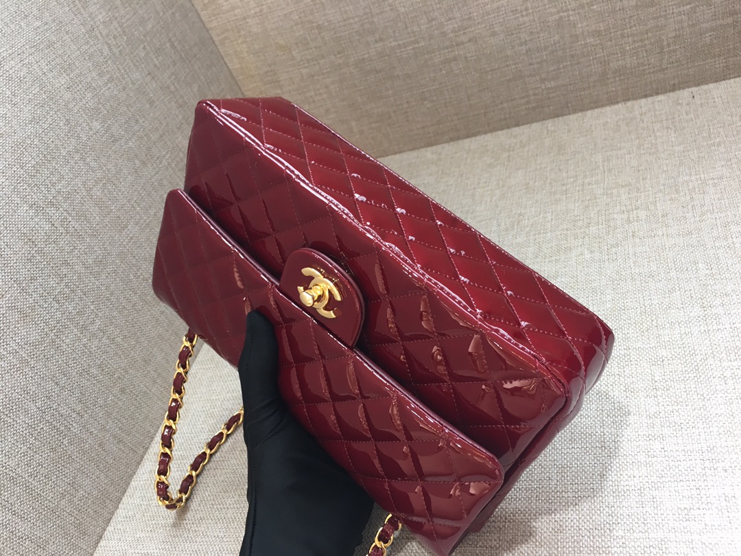 Medium Classic Flap Patent Leather Bag AO1112 Dark Red/Gold